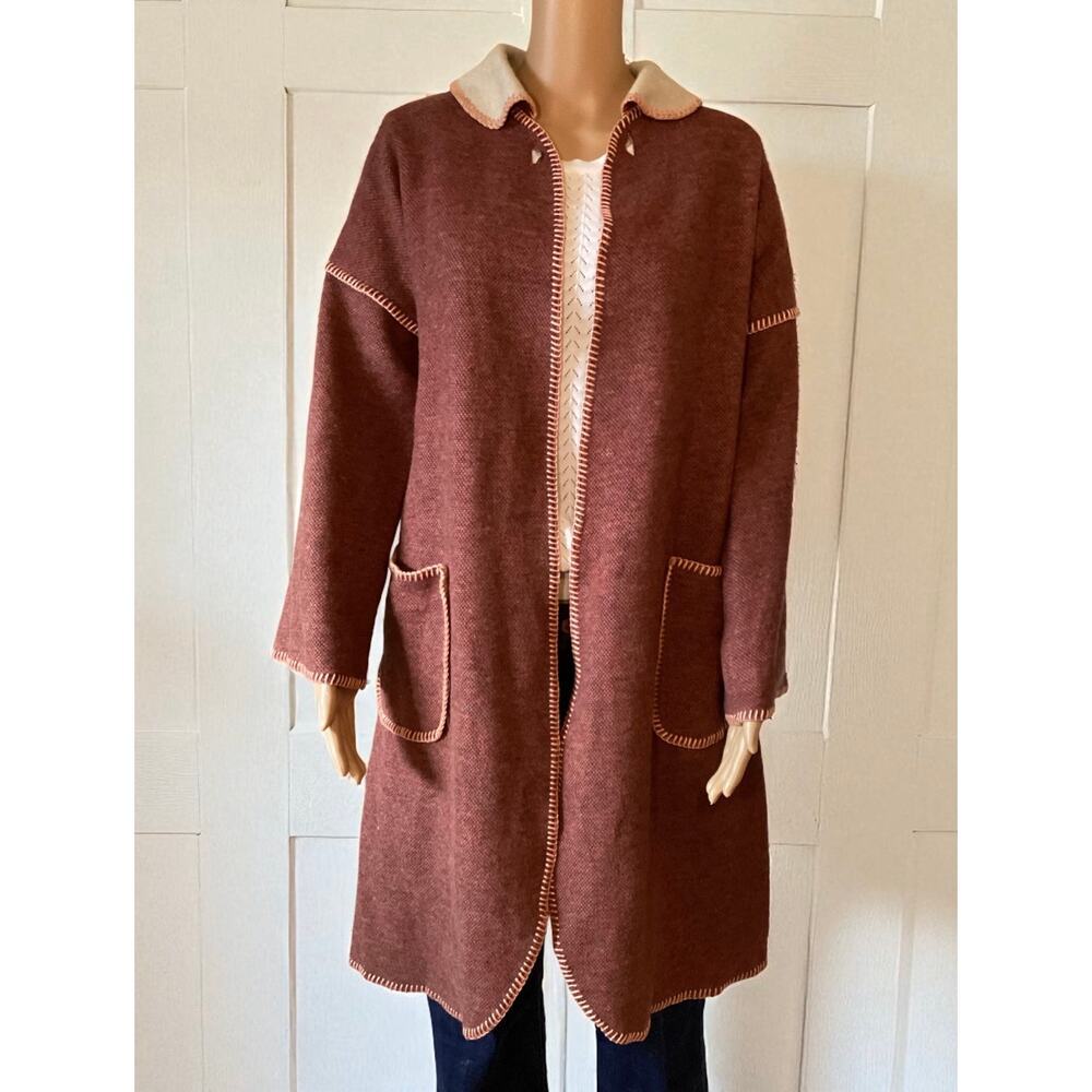 Vintage Kimberly Knitwear coatigan long wool sweater jacket sz M brown